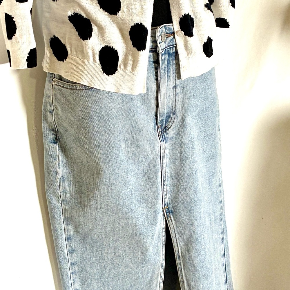 Women’s 27” Meshki Light Wash Blue Jean Denim Bodycon High Waisted Pencil Skirt